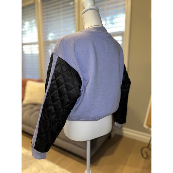 Upcycled Zara Quilted Sleeves Lavender Sweatshirt Pull Over Size S SAME DAY SHIP - Picture 4 of 6